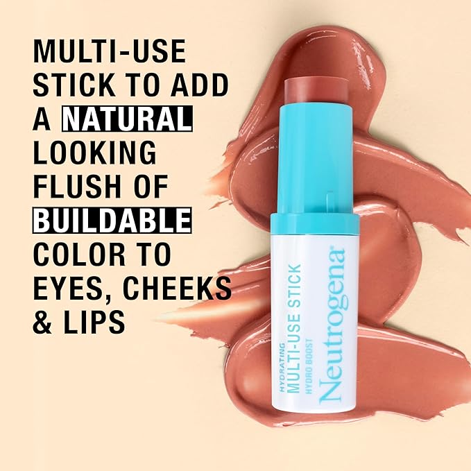 Neutrogena Hydro Boost Hydrating Multi-Use Makeup Stick with Hyaluronic Acid, Gentle Multi-Use Colored Makeup Balm to Brighten Lips, Cheeks & Eyes, Non-Comedogenic, Soft Pink, 0.26 oz