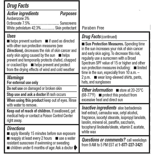 ChapStick Moisturizer Original Lip Balm Tube, SPF 15 and Skin Protectant - 0.15 Oz