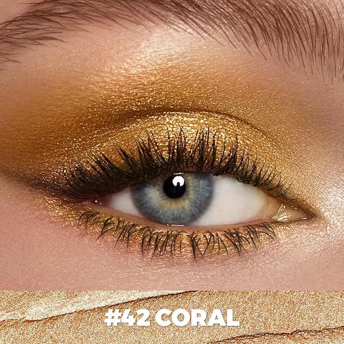 FOCALLURE Shimmer and Matte Cream Eyeshadow Stick,Smooth Brilliant Eye Brightener Pencil for Women,Long Lasting Waterproof Eye Shadow and Liners Makeup,CORAL