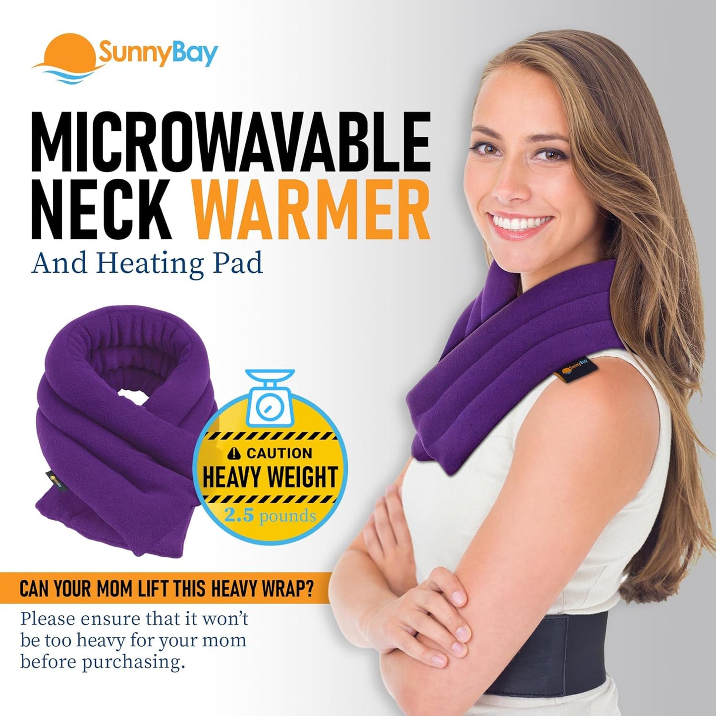 SunnyBay Microwave Heating Pad, Microwavable Heated Neck and Shoulder Wrap for Moist Hot or Cold Therapy, Lightly Weighted with Moldable Flaxseed, 26x6 Inches, Made in USA, Purple