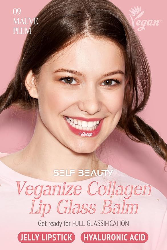 Veganize Collagen Lip Glass Balm | Hydrating Lip Balm in 9 Vibrant Colors | Moisturizing Lip Care Infused with Collagen Jelly Magic | No Animal Trial Lip Balm 0.06 oz (No. 9 Mauve Plum)