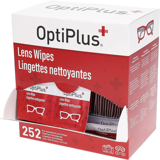 OptiPlus Eyeglass Lens Wipes l Pre-Moistened l Cleaning Wipes for Glasses, Computer & Laptops Screens, Smart Phones, Optical Lens, Goggles, and Watch Screen l Quick-Dry & Scratch-Free | 252 Count