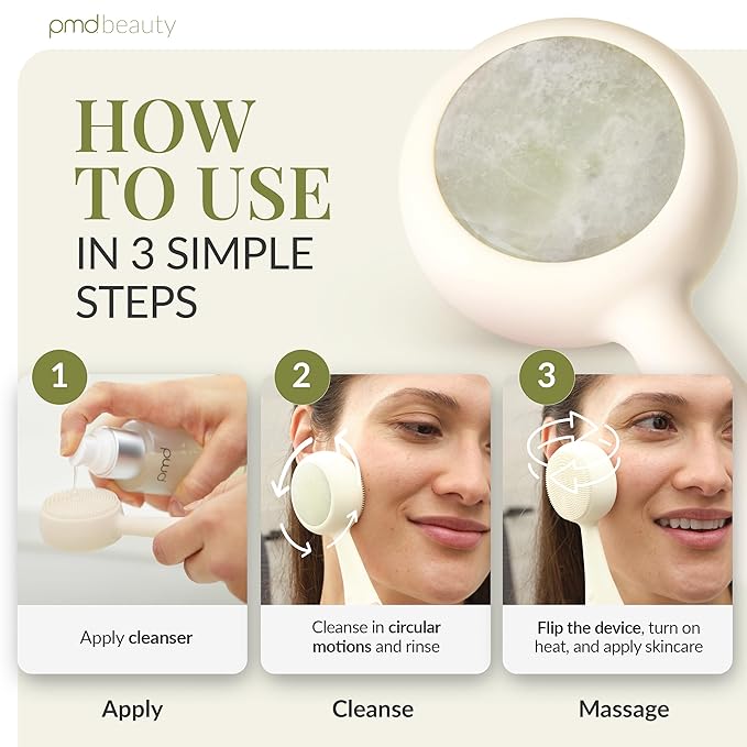 PMD Beauty Clean Pro Jade - Smart Facial Cleansing Device with Silicone Brush & Jade Gemstone ActiveWarmth Anti-Aging Massager - Waterproof - SonicGlow Vibration - Clear Pores & Blackheads
