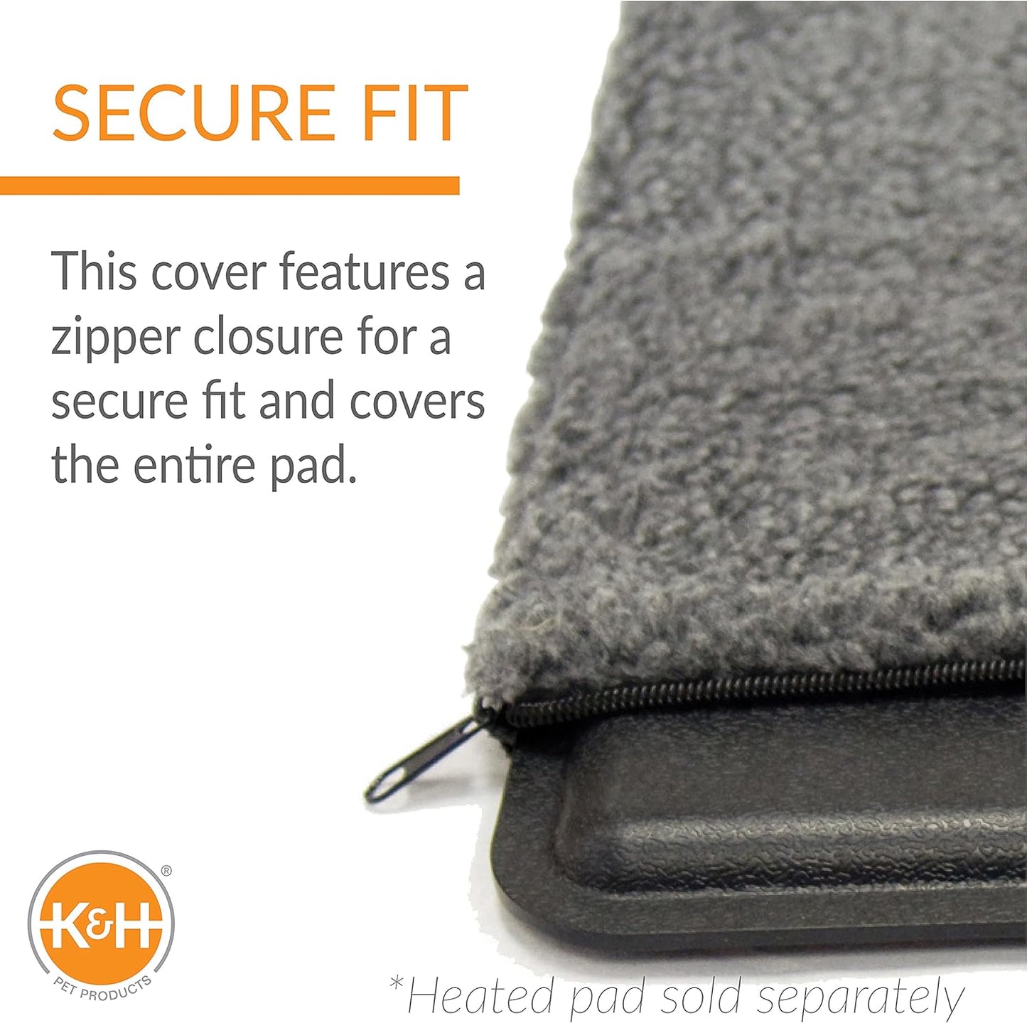K&H Pet Products Lectro-Kennel Outdoor Heated Pad Deluxe Cover, Fits K&H Lectro-Kennel Large Pads (Heated Pads Sold Separately), Machine Washable Zippered Soft Fleece Cover - 28.5 X 22.5in Gray