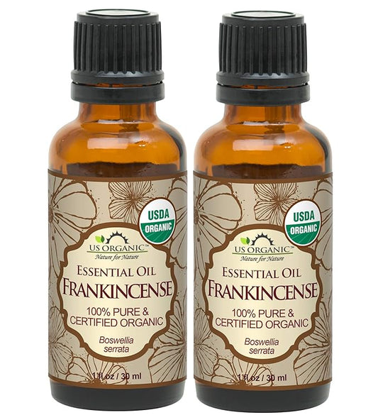 US Organic 100% Pure Frankincense Essential Oil, USDA Certified Organic, Steam Distilled, Boswellia serrata, Origin_India, Use Topically or in Diffuser (30 ml, Value 2Pack)