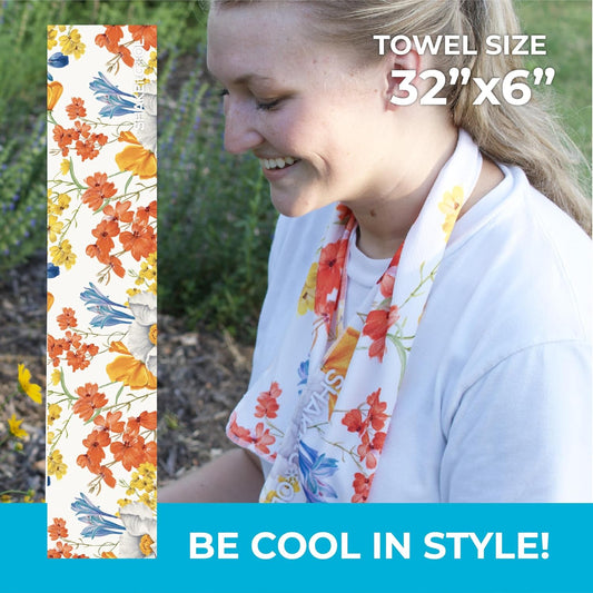 SHAKEitCOOL Original Cooling Towel – Be Cool in Style - Heat Relief, Soft, Lightweight, Sun Protection, Easy Clean - Perfect for Biking, Running, Yoga, Gym, Gardening - Flower