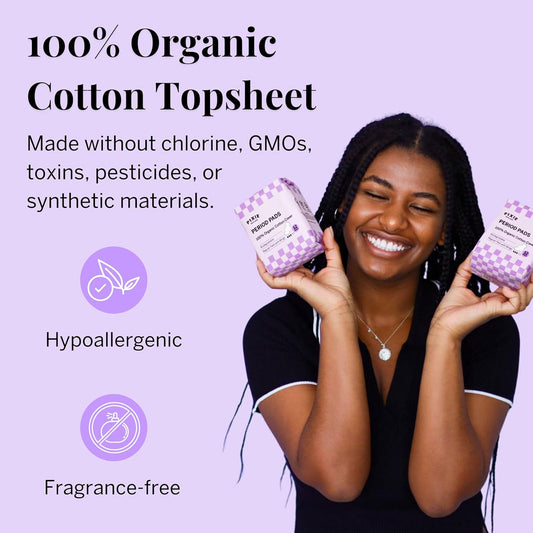 Pixie Organic Cotton Pads for Women - Ultra Thin with Wings, Leak-Proof & Moisture-Wicking - Compostable, Unscented Menstrual Pads - Regular Absorbency - 48 Count