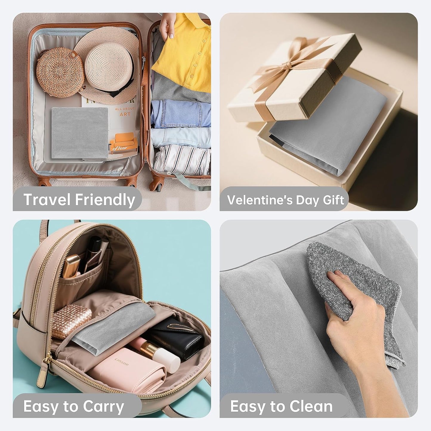 Portable Inflatable Wedge Pillow 2 Pack,Body Positioner for Sleep Support, Large 20in Adjustable Travel Cushion - Lightweight Bed/Leg/Partner Support Pillow, Fast Inflation, Grey