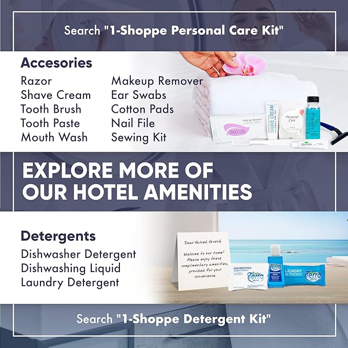 Infuse White Tea & Coconut Hotel Toiletries Bulk Set | 1-Shoppe Amenities Kit | 1oz Shampoo & Conditioner, Body Wash, Lotion | Travel Size | 80 Pieces