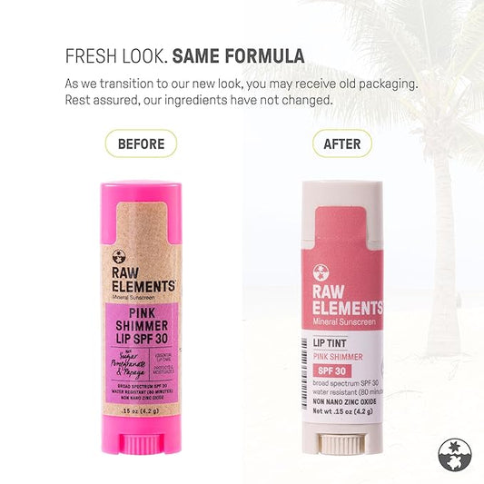 Raw Elements Organic Pink Lip Shimmer Zinc Oxide SPF 30+, 0.15oz