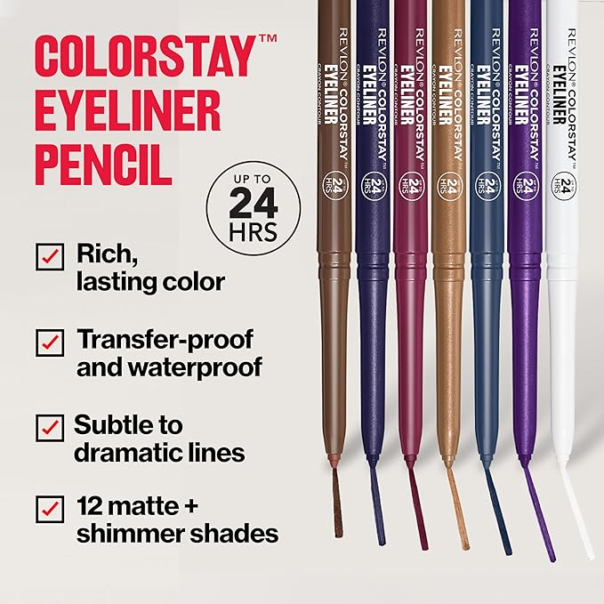 REVLON ColorStay Pencil Waterproof Eyeliner, Smudge-Proof, Eye Makeup with Built-In Sharpener, 214 Grape, 0.01 oz