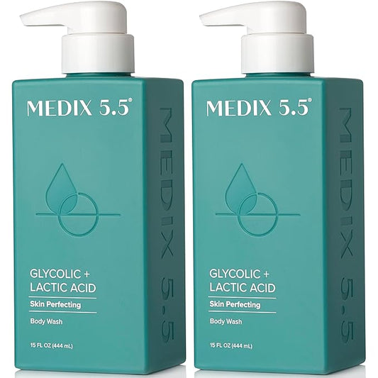 MEDIX 5.5 Body Scrub Skin Care Glycolic Acid Exfoliating Body Cleanser KP Bump Eraser | AHA + Lactic Acid Anti Aging All Skin Type Wash | Keratosis Pilaris & Acne | Body & Face Wash Exfoliate, 2-Pack