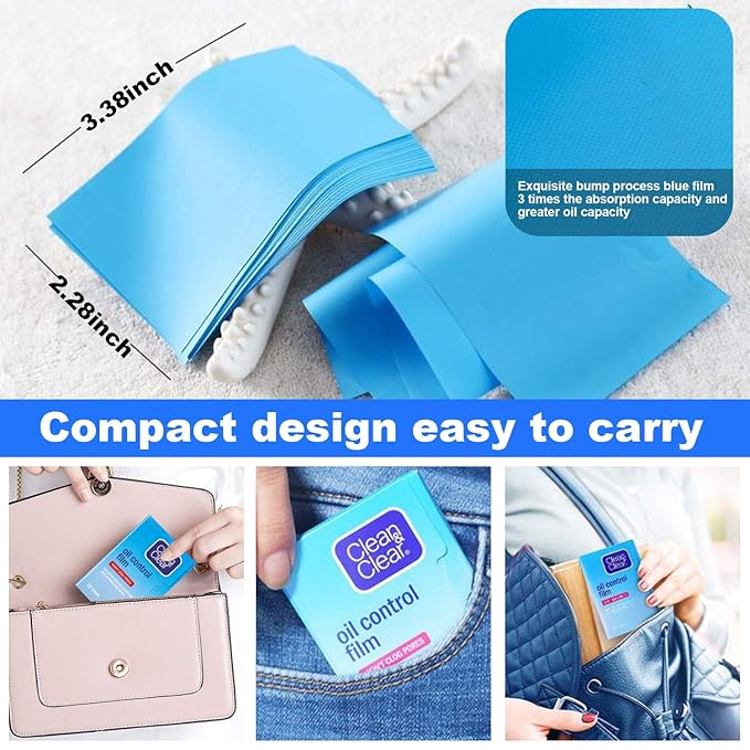 Oil Control Film, Oil Blotting Paper the Same Series with Clean & Clear Oil Absorbing Facial Sheets, 60 sheets Makeup Friendly High-performance Handy Face Blotting Paper for Oily Skin