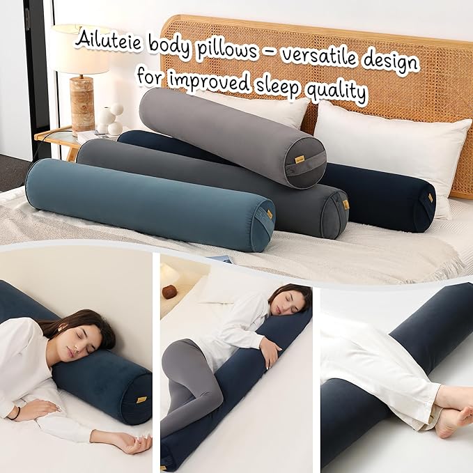 Long Round Body Pillow for Adults – Bolster Pillow for Bed, Cervical Roll Pillow, Firm Support for Sleeping,39.37 x 7.87 Inches,Teal Blue