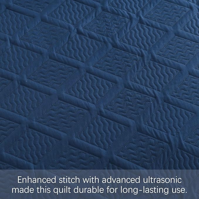 Yiran Navy Blue Quilt Set King Size Fall Bedspreads Embossed Diamond Pattern 3 Piece Soft Microfiber Coverlet Set for All Season with 2 Pillow Shams (106x96 Inch)