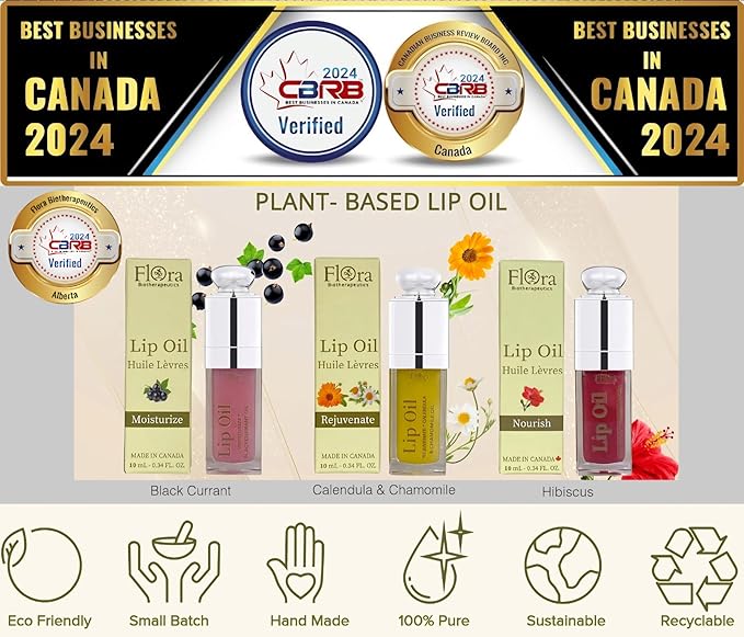 FLORA BLACK CURRANT LIP OIL | ORGANIC, PLANT-BASED | MOISTURIZE | 10 ML | MADE IN CANADA