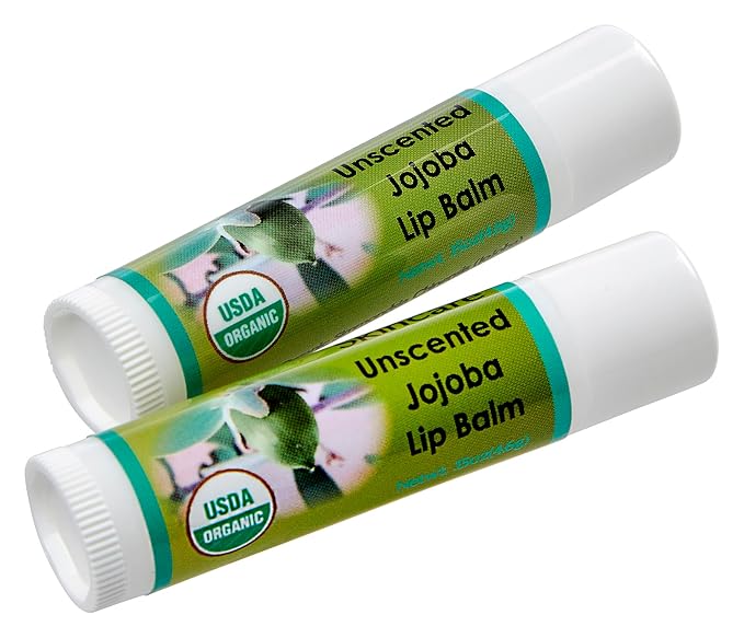 USDA Organic Unscented Lip Balm 2 Pack - Over 70% Pure Organic Jojoba Oil and Organic Beeswax, Soothes and Softens Dry, Cracked, and Sensitive Lips, No Added Scent, No added Taste 15 oz/4.6 gm