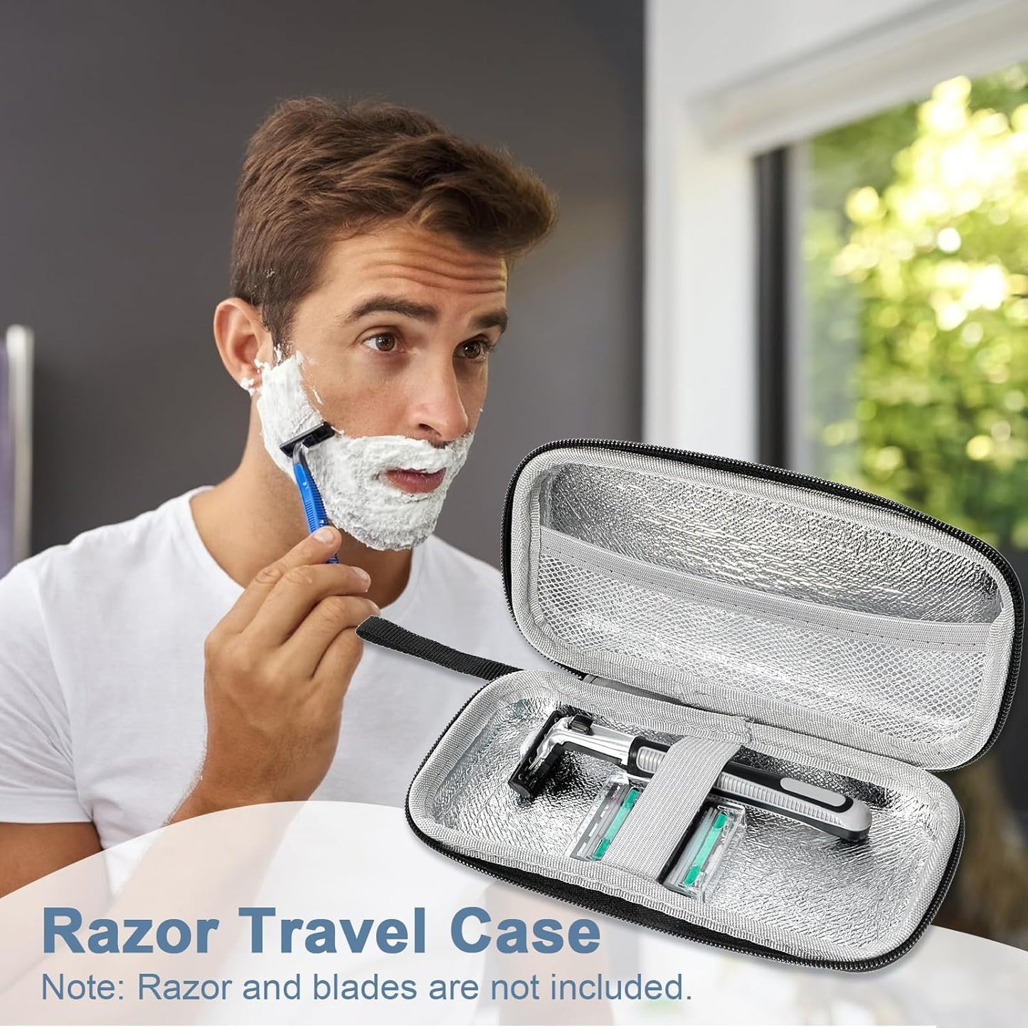 Safety Razor Travel Case, Black Waterproof Travel Razor Case, Lightweight Durable Men's Organizer, Zipper Carrying Bag