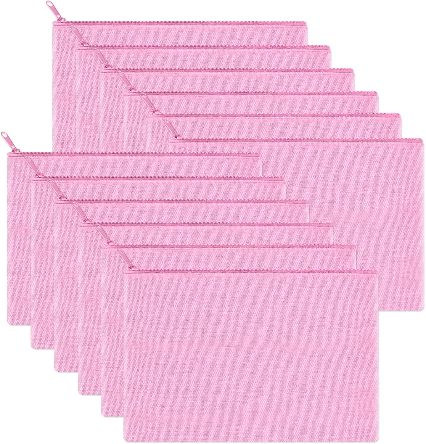 12 Pieces Cotton Canvas Makeup Bag, Multipurpose Cosmetic Bag with Zipper Travel Toiletry Pouch, Blank DIY Craft Bag (Pink, M)