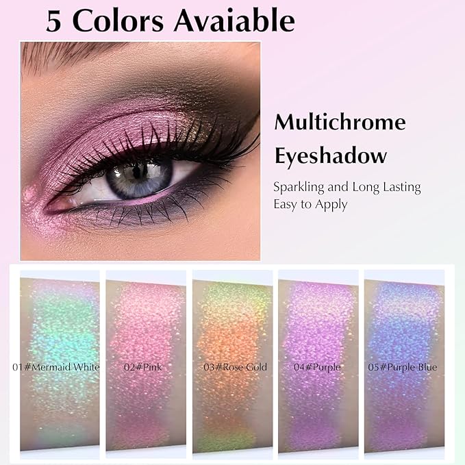 Pink Glitter Eyeshadow Palette, Multichrome Chameleon Cream to Powder Eye Shadow, Color Shifting Holographic Eyeshadow Shimmer Inner Corner Eye Brightener Highlighter Makeup