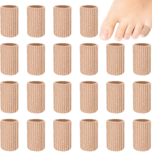 Blulu 24 Pieces Toe Tubes 0.98 Inches Cushion Tube Corn Pads for Toes Sleeves Soft Gel Protectors for Cushions Corns Blisters Calluses 3 Size(Skin Color,Small Size)
