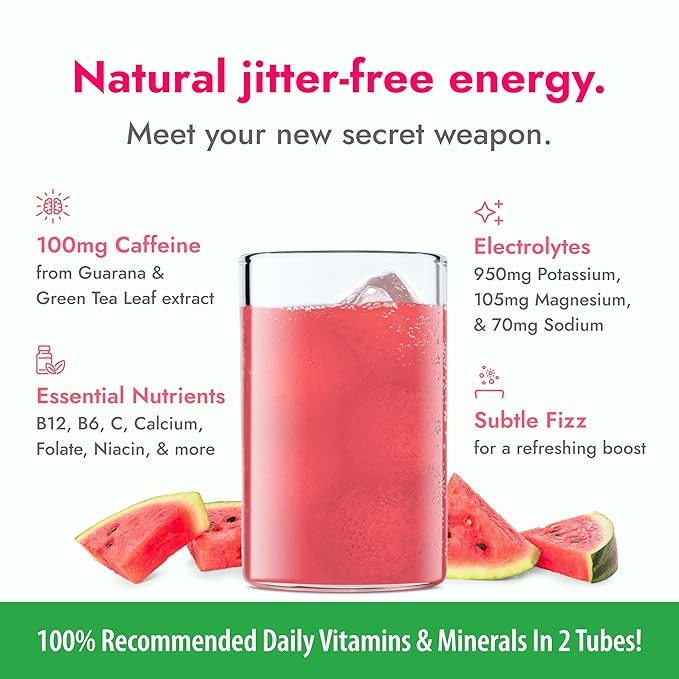 Zipfizz Daily Energy Drink Powder, Watermelon, 20 Pack | 3-in-1 Sustained Energy, Rapid Hydration, and Essential Vitamins | Sugar-Free | Electrolyte Powder | Contains Vitamin B-12 & Antioxidants