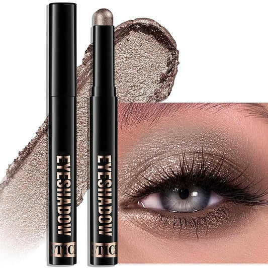 Taupe Shimmer Eyeshadow Stick, Waterproof Cream Eye Shadow Pencil Long-Lasting Crease-Proof Glitter Eyeshadow Crayon Smooth High Pigmented Highlighter Blendable Neutral Eye Shadow Liner Makeup