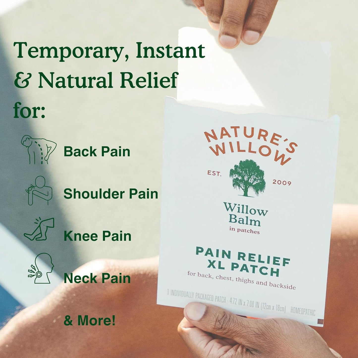 Nature's Willow Natural Pain Relief Patches for Muscles & Joints | Fast-Acting with White Willow Bark | Free from Artificial Fragrances & Dyes | 6 Patches (1-Pack)