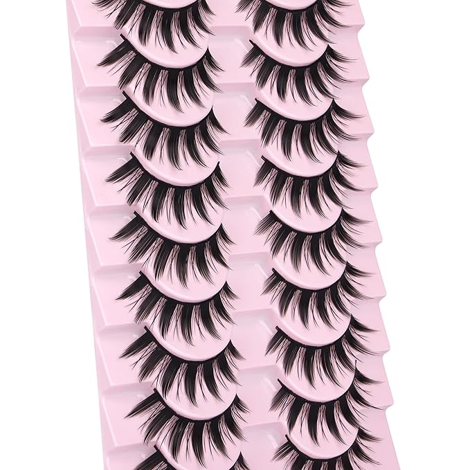 False Eyelashes 10 Pairs Manga Lashes Japanese Style Anime Thick Cosplay Lashes Natural Look 16MM Spiky 8D Wispy Faux Mink Lashes Full Strip Doll Lashes by FANXITON