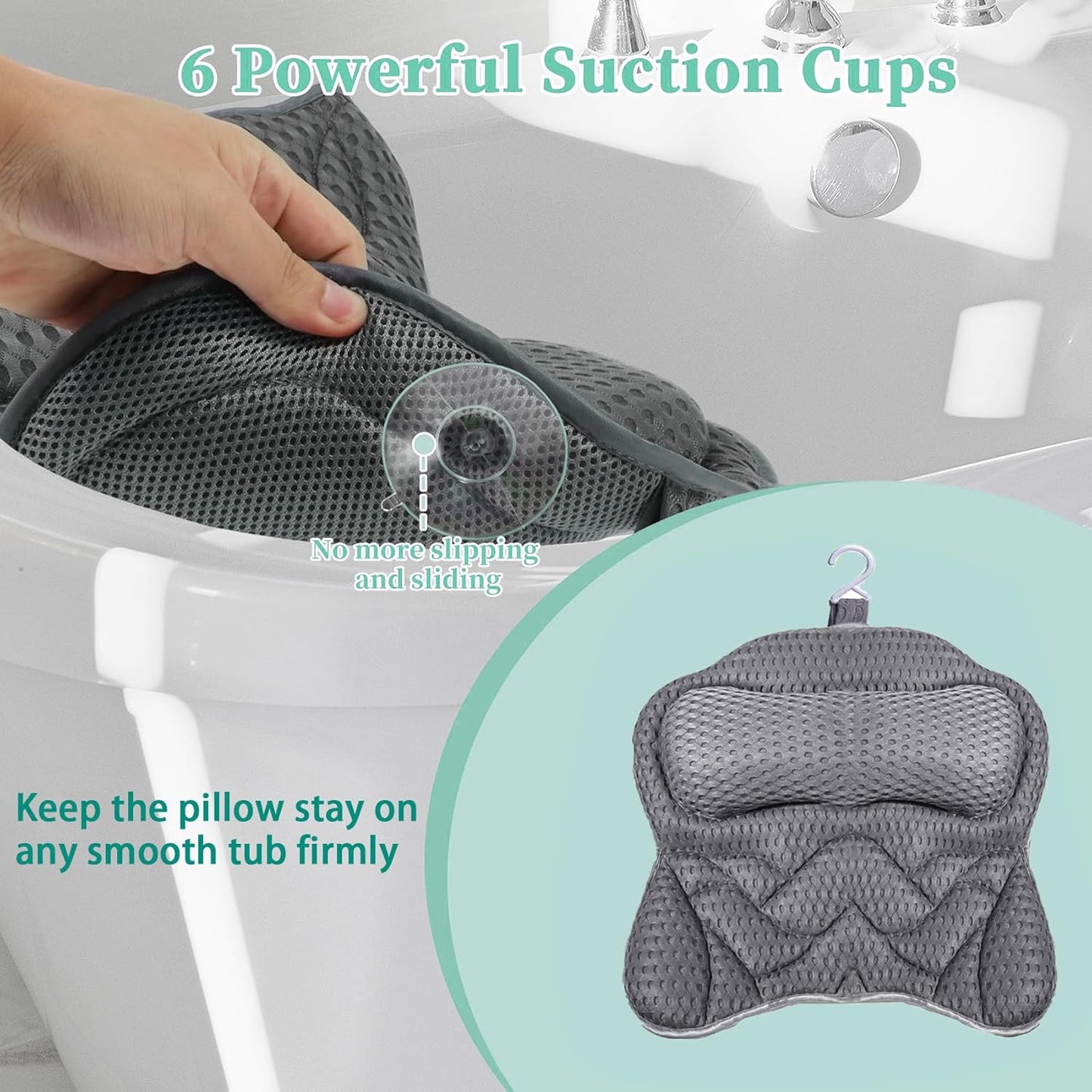 Bath Pillow Bathtub Pillow for Neck Back Support 4D Bath Tub Pillow with 6 Strong Suction Perfect Bath Gift for Women