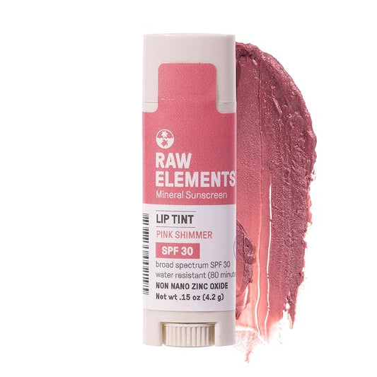 Raw Elements Organic Pink Lip Shimmer Zinc Oxide SPF 30+, 0.15oz