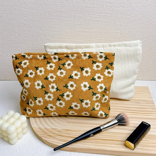 2 makeup bags Women's floral lamp core velvet canvas makeup bag, travel makeup bag, wallet storage, khaki and cute beige