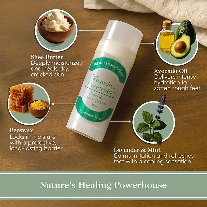 Victoria's Lavender Heel Balm Stick – Ultra-Rich Foot Therapy Balm for Dry, Cracked Feet – Softener for Cracked & Rough Skin – Dry Heels Treatment for Men and Women - Lavender Mint - 2 packs