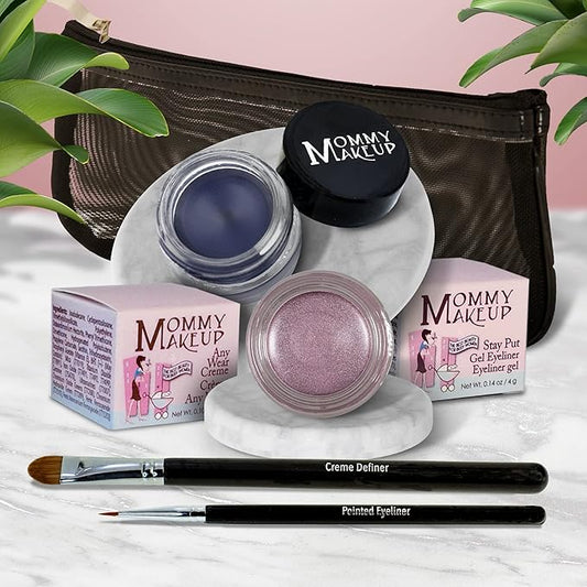 The Everlasting Eye 5 Piece Waterproof Makeup Set. Gel Eyeliner, Creme Eyeshadow, 2 brushes and Mesh Bag. Paraben-free, Talc-free, Cruelty-free. Elsa/Blue Angel 1112