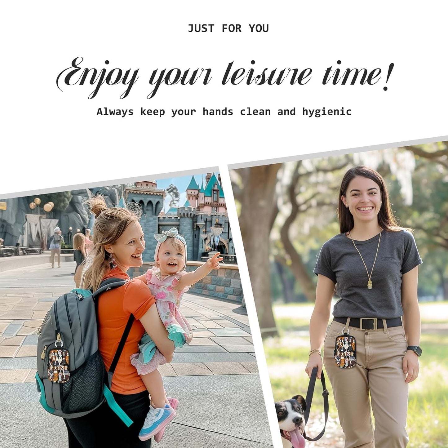 Dogs Hand Sanitizer Spray Case, Cute Hand Sanitizer Holder Zippered Pouch, Fashion Accessory with Snap Hook for Glow Mist and Power Mist 1FL OZ