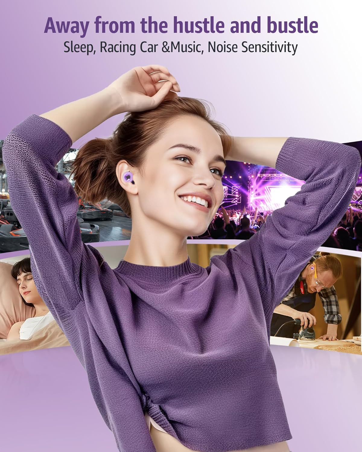 Ear Plugs for Sleeping 45DB Noise Cancelling: Ultra-Comfy Reusable Noise-Reducing Earplugs for Concerts & Travel & Snoring-Silicone Hearing Protection Earbuds with 8 Eartips- Purple