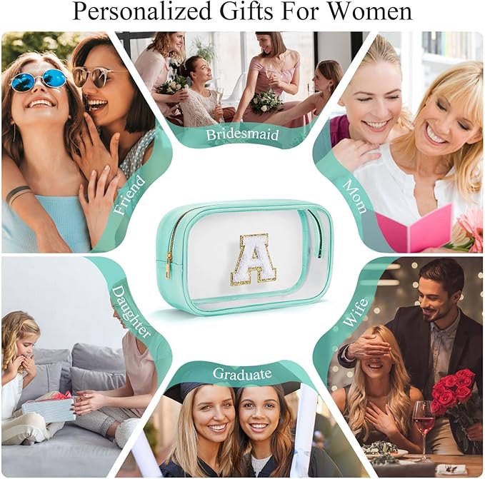 YOOLIFE Initial Travel Toiletry Bag, Clear Makeup Bag Preppy Cosmetic Bags Organizer Travel Essentials Gifts for Women Teen Girlfriend Teacher Mom Birthday Clear Makeup Bags With Zipper Blue I