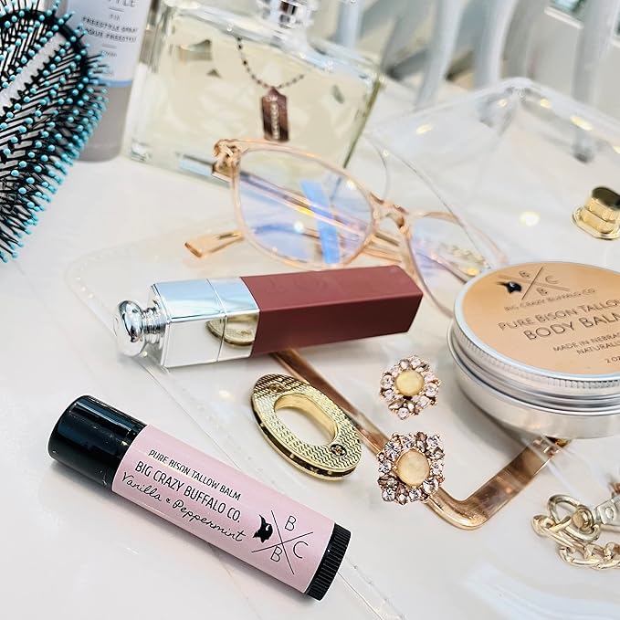 Pure Bison Tallow Lip Balm, Vanilla & Peppermint, (5 pack) - Moisturizing, Non-Habit Forming, Hydrating