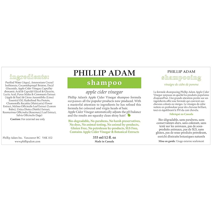 Phillip Adam Apple Cider Vinegar Shampoo and Conditioner Set for All Types of Hair - Sulfate Free - pH Balancing - 12 Ounce Each