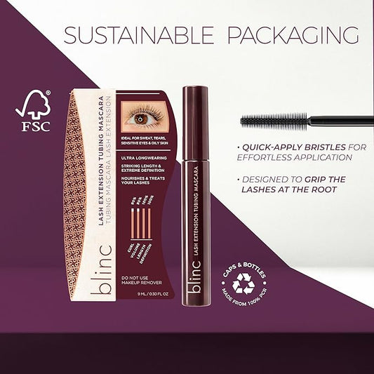 Blinc Lash Extension Tubing Mascara, Extreme Lengthening and Defining Mascara with Biotin, Ultra-Longwearing Washable Mascara, Clean, Vegan and Cruelty-Free, 9mL / 0.30 Fl. OZ (Black)