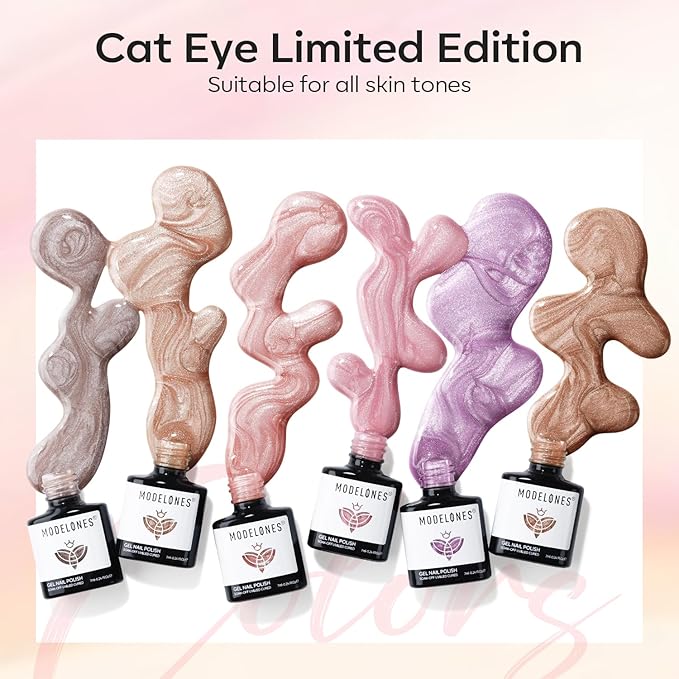 modelones Cat Eye Gel Nail Polish 6 Colors Nude Pink Brown Purple Cat Eye Nail Polish Glitter Semi-transparent Holographic 9D With Magnet Pastel All Seasons Soak Off Led Nail Art DIY Salon Gifts