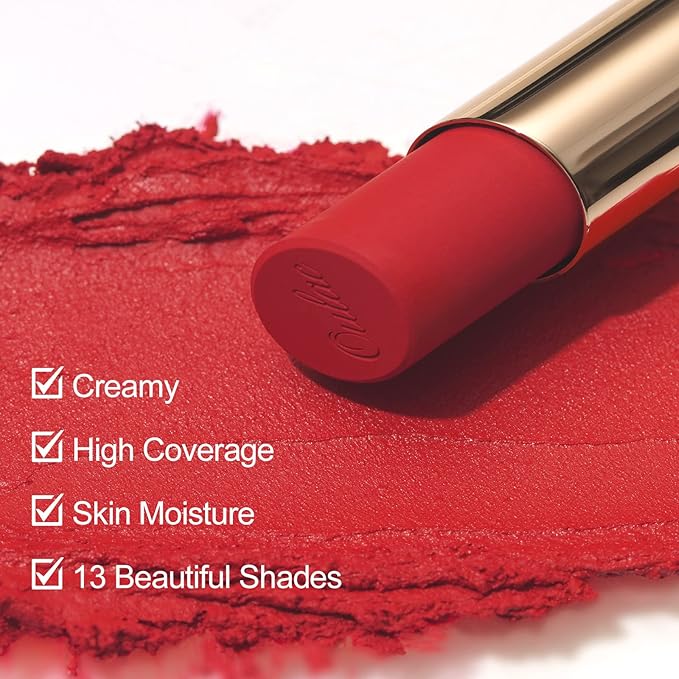 Oulac Red Creamy Matte Lipstick, Soft Satin Finish Lipsticks for Women with Moisturising Formula, Rich Color, Highly Pigmented Enriched with Rose Oil, Vegan & Cruelty-Free| 3.6g (Y09)
