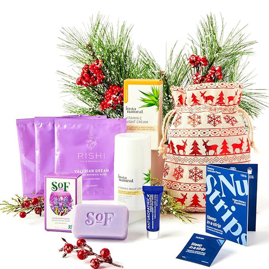 Sweet Dreams Bag - Dreambox Night Time Beauty Set Collection Kit w Night Cream, Tea and Lavander Soap - Skin Care Collection for Vegan Lovers - Great Christmas Gift for Her, Women
