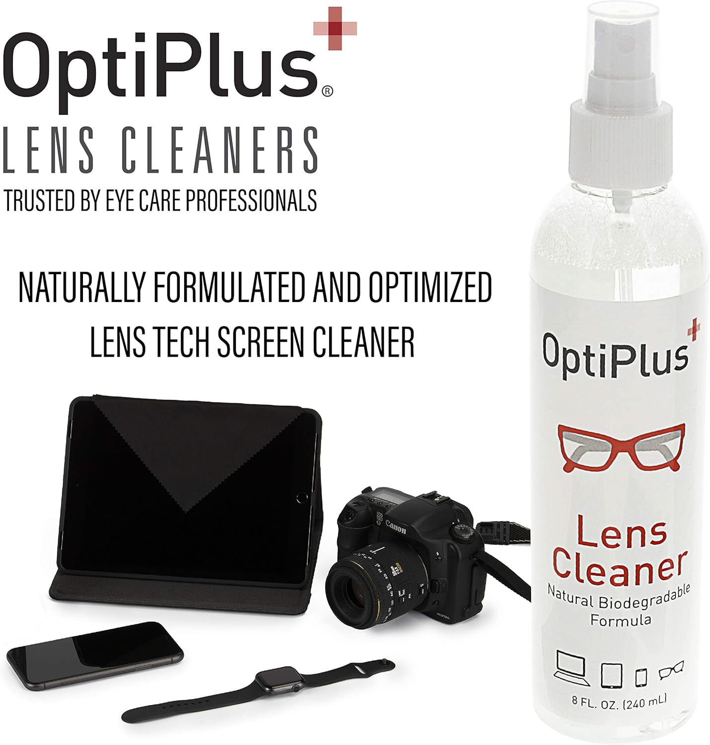 OptiPlus 16oz All Natural Lens and Screen Cleaning Pack, Lens Wipes, Microfiber Cloth and 16 x 16 Microfiber Terry Towel 3 Pack (Blue)