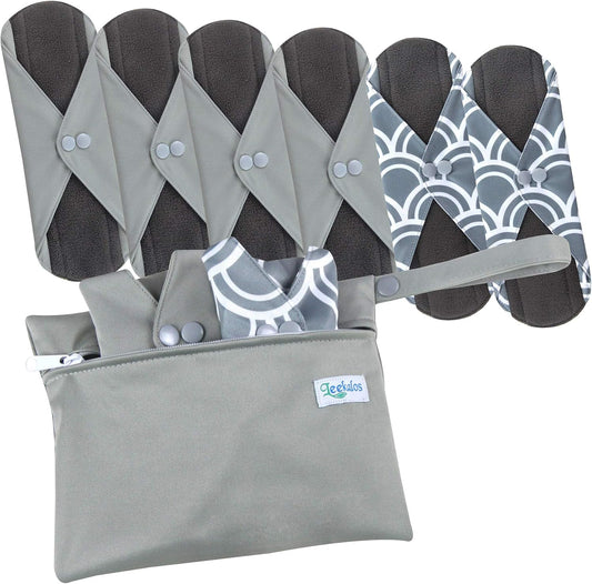 Leekalos Reusable Menstrual Pads - Bamboo Menstrual Cloth Pads | Light Incontinence Pads | Reusable Sanitary Pads - Pack of 6, 1 Cloth Mini Wet Bag