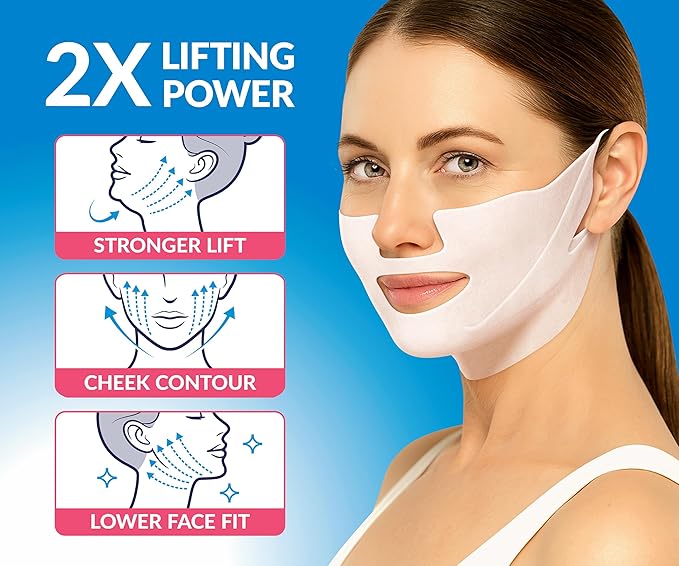 Stylia MaxiLift V-Line Lifting Collagen Face Mask – Enhanced Double Chin Reducer – Jawline Shaper Face Lifting Masks – Firming Neck Lift Collagen Mask – Chin Strap for Sleeping – Hyaluronic, Aloe 10PC