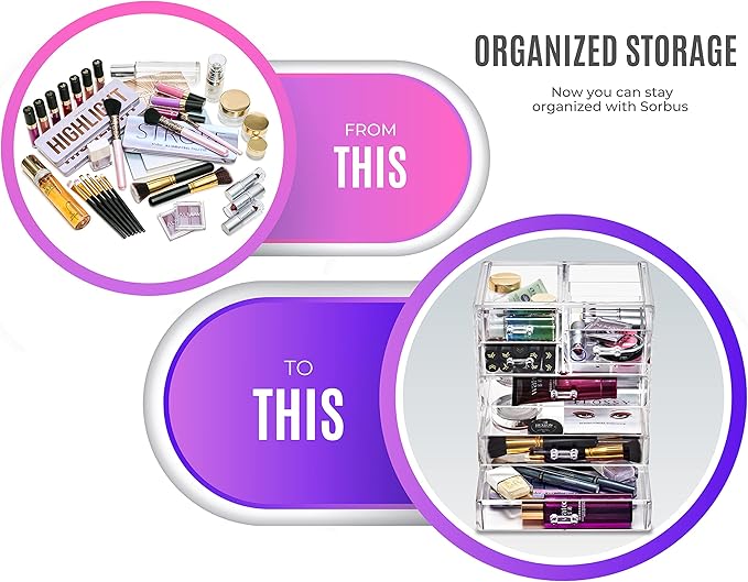 Sorbus Acrylic Makeup Organizer - Organization and Storage Case for Cosmetics Make Up & Jewelry - Big Clear Makeup Organizer for Vanity, Bathroom, College Dorm, Closet, Desk (3 Large, 4 Small Drawers)