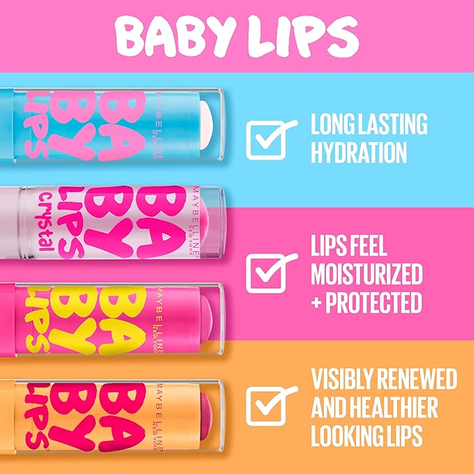 Maybelline New York Baby Lips Moisturizing Lip Balm 3-pack, Lip Care Essentials, 3 Shades