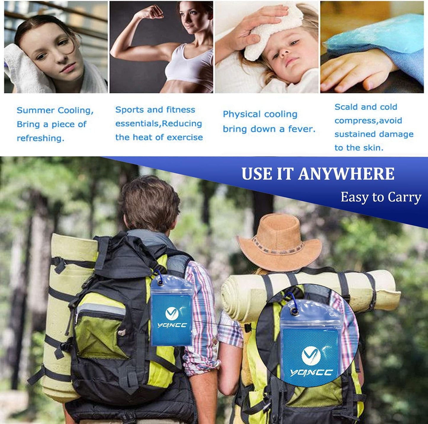 YQXCC Cooling Towels | 8 Pack 47"x12" | Ice Cool for Neck | Microfiber Soft Breathable Chilly | for Yoga, Sports, Golf, Gym, Camping, Running, Fitness, Workout & More Activities