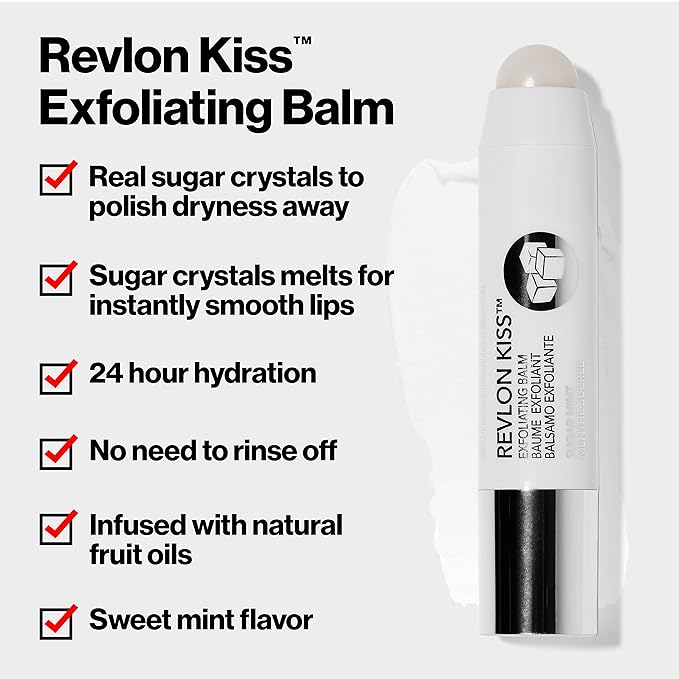 Revlon Lip Scrub Balm, Kiss Sugar Scrub Exfoliator, Lip Makeup with 24 Hour Long Lasting Hydration, Sugar Mint, 0.09 oz (Pack of 2)